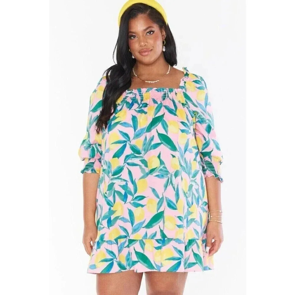 Show Me Your Mumu Delight Dress Plus Size - Pink Lemon Tart - Size 1X